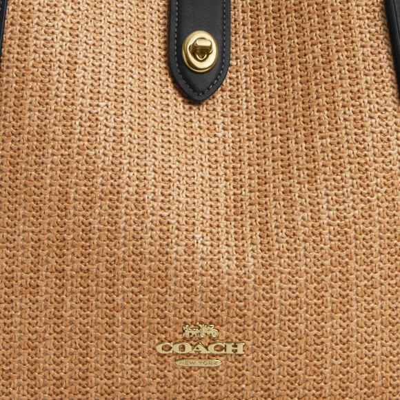 Coach Straw Hadley Turnlock Tote Bag - Picture 9 of 10
